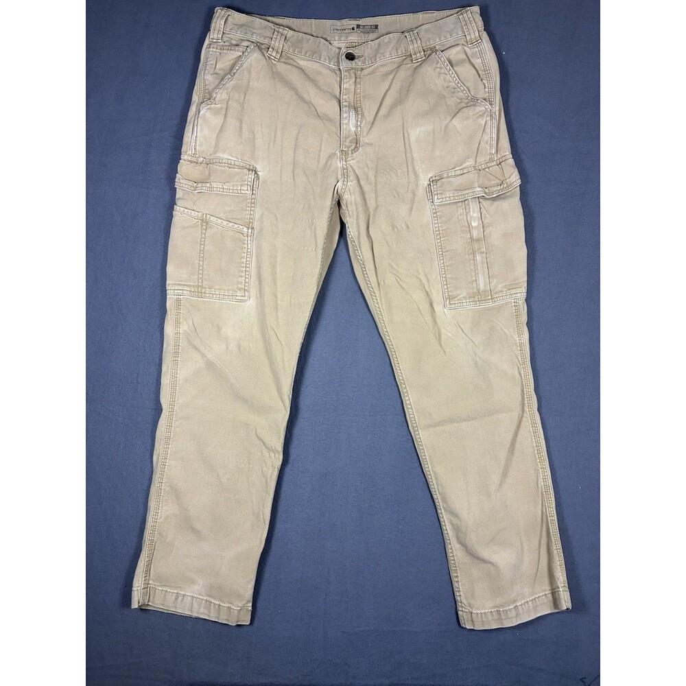 Carhartt Relaxed Fit Cargo Work Pants 36x30 Tan Canvas Utility Workwear USA